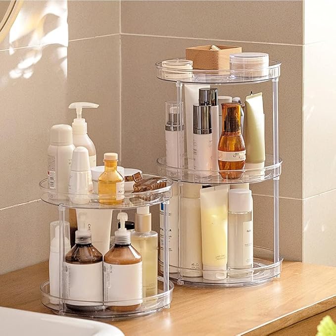 ROWNYEON 360 Rotating Makeup Organizer,3 Tier Skincare Organizers Spinning Organizer Bathroom Counter Organizer Perfume Organizer Kitchen Storage |10.6 Inches | Clear