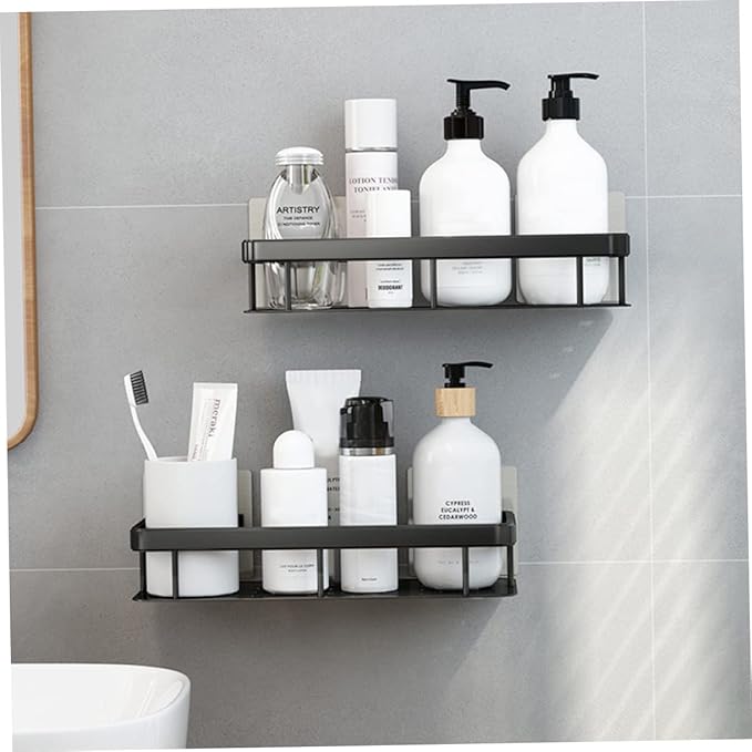 ULTECHNOVO Wall-Mounted Kitchen Spice Rack Black Aluminum Multi-Functional Storage Shelf for Bathroom Essentials Space-Saving Organizer for Home Use