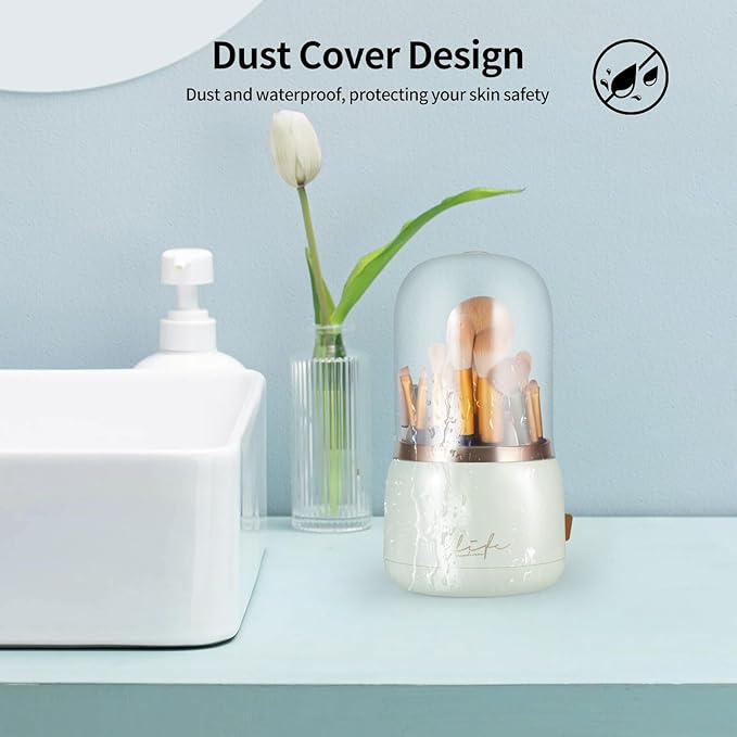 360° Rotating Makeup Brush Holder with Lid, Round Cosmetic Organizer with Stickers for Dogs, Multifunctional Makeup Organizer for Makeup Brushes Lipstick Perfume 1