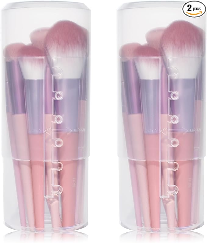 Retractable Travel Makeup Brush Holder, Clear Plastic Brush Cup with Lid, Portable Brushes Organizer for Makeup Artists | Vanity, Multi-Purpose Pen Pencil Container & Straw Holder, 2pcs