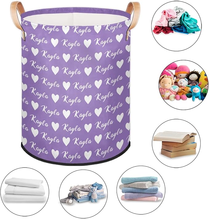 Custom Love Laundry Hamper, Personalized Laundry Baskets with Handles Dirty Clothes Hamper Storage Basket