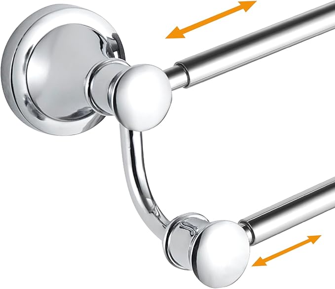 Hoimpro Adjustable Retractable 15-27 Inches Stainless Steel Bathroom Towel Bar, Bathroom Accessories Bath Hotel Double Towel Bar Rod Hanger Wall Mounted Towel Holder Towel Rack, Polished Chrome