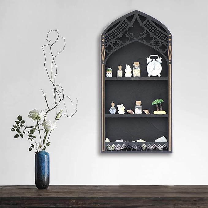 Wooden Multi Tiers Shelf Wall Mount Stand Elegant Window for Rock and Stones Shelf Display Stand