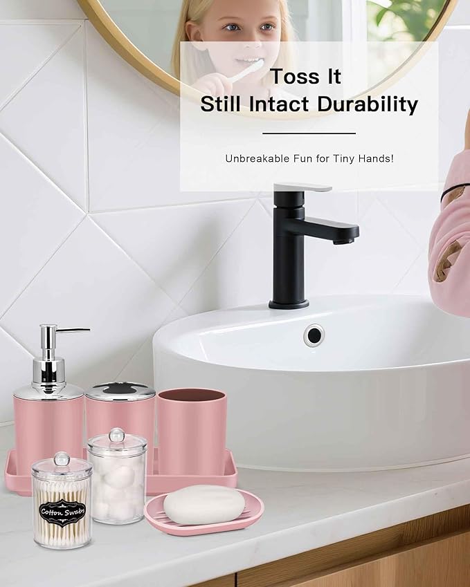 IMAVO Pink Bathroom Accessories,Non Slip Absorbent Bathroom Rugs and Waterproof Shower Curtain with Hooks,Complete Bathroom Set for Bathroom Décor