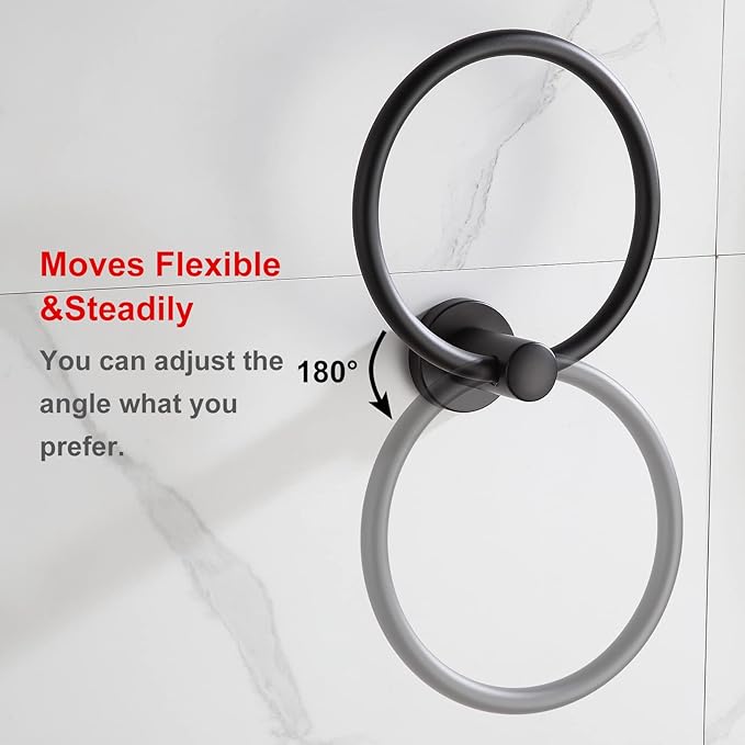 BGL Black Bathroom Towel Holder Black Towel Ring Stainless Steel Towel Ring for Bathroom 2 Pack
