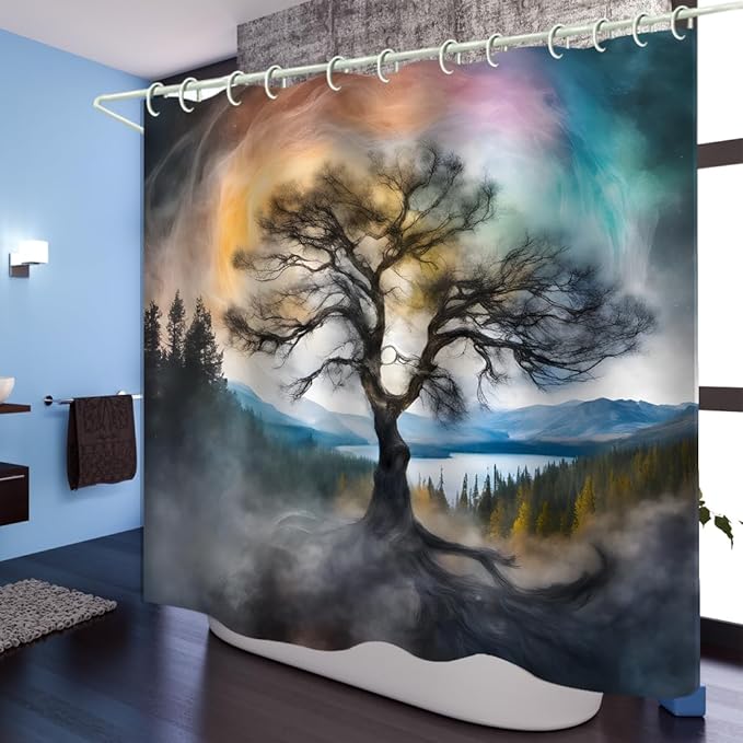 Bright Fabric Shower Curtains, Fantasy Tree Themed Design Art Shower Curtains, Bathroom Decor Set, 12 Shower Curtain Hooks (72 "Wx72 L) inch Waterproof Shower Curtain.