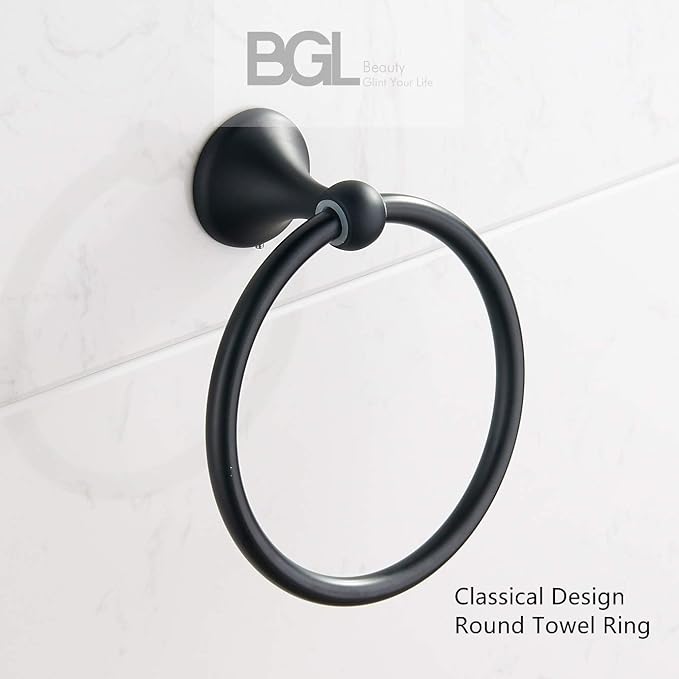 Wall Mounted Classical Design Round Towel Ring for Bathroom (Black)