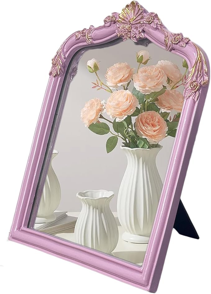 Pink Flower Bow Mirror - 13x10 Inch Perfect Elegant Decorative Accent, Wall-Mounted Tabletop Makeup Mirror for Nursery Baby Room Bedroom Decor