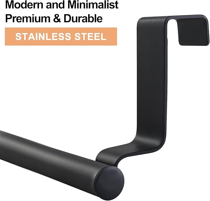 Mziart Over The Door Towel Rack, 2 Pack Matte Black Towel Bar Holder for Bathroom Kitchen Cabinet Cupboard Doors, EVA Foam Protective Pad & Non-Slip Self-Adhesive Blocks (14 Inch)