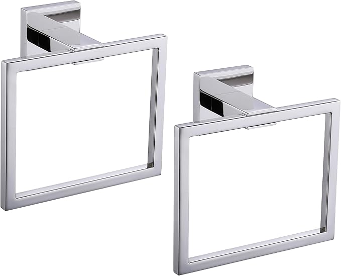 LANC Hand Towel Holder for Bathroom Wall Mount Chrome Silver 2-Piece Square Hand Towel Rings for Bath Kitchen Toilet SUS304 Stainless Steel Contemporary Style Shower Towel Towel Rack, A8896CP-P2