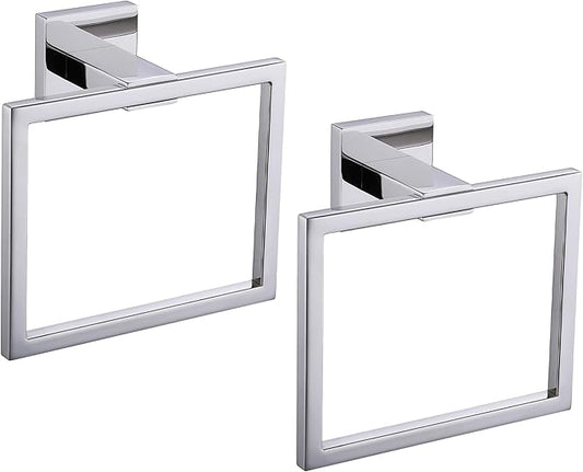 LANC Hand Towel Holder for Bathroom Wall Mount Chrome Silver 2-Piece Square Hand Towel Rings for Bath Kitchen Toilet SUS304 Stainless Steel Contemporary Style Shower Towel Towel Rack, A8896CP-P2