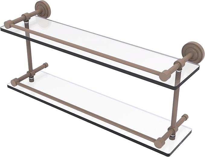 Allied Brass DT-2/22-GAL-SHB Dottingham 22 Inch Double Glass Shelf with Gallery Rail, Shaded Beige