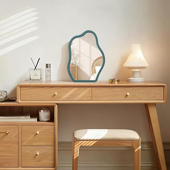 Desk Mirror with Wood Stand Makeup Standing Portable Wood Tabletop Mirror for Hanging High Definition Room Decor Small Modern Vanity Living Room Bedroom Tabletop Bathroom