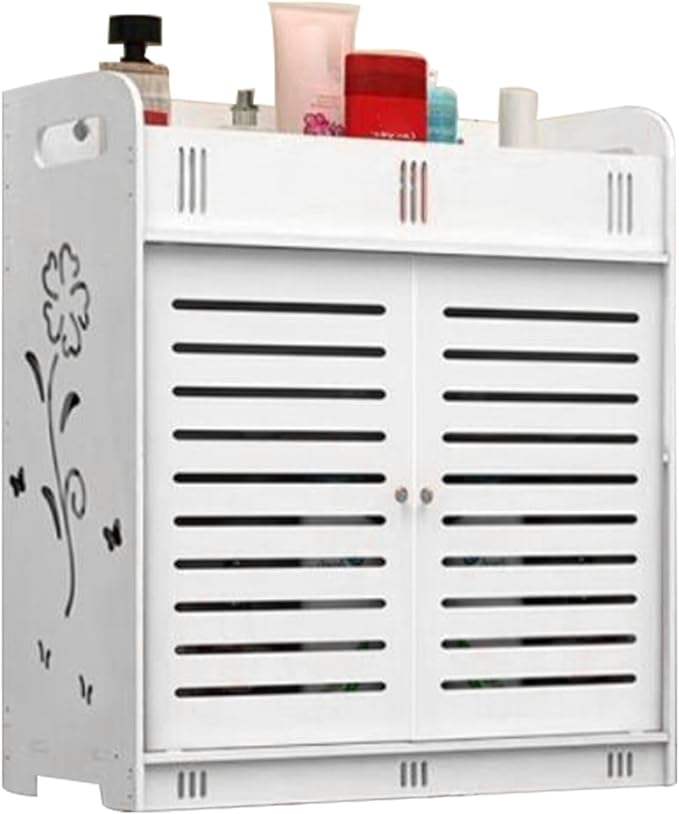 Bathroom Cabinet Self-Adhesive Vent Doors Multi-Grid Tiers Hollow Flower Pattern Bathroom Shelf Wall Mounted Bathroom Storage Rack for Livingroom,Bathroom,Laundry,Bedroom White White