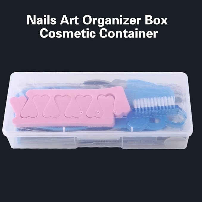Storage Case Cosmetic Brush Box Nail Tool Holder Space-saving Smooth Surface Practical Plastic 2Pcs Clear, Large