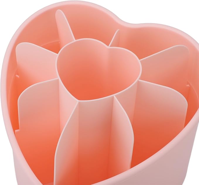 Heart Shape Makeup Brushes Storage Large Capacity Organizer with 360 Degree Rotation, Exquisite Design,Makeup Brushes and Holder for Home Office Travel (Pink Case)