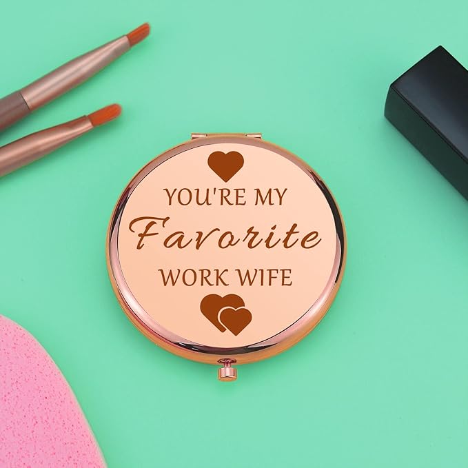 Work Wife Gifts for Women Compact Makeup Mirror for Colleague Work Wife Coworker Leaving Gifts Farewell Present Appreciation Present Thank You Folding Makeup Mirror Birthday Retirement
