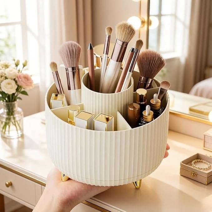 Makeup Brush Holder,360° Rotating Makeup Brush Organizer,5 Slot Make up Brushes Cup for Cosmetics,Large Capacity,For Nail Polish, Art Supply, Bathroom Vanity,Cosmetics Organizer,Cream