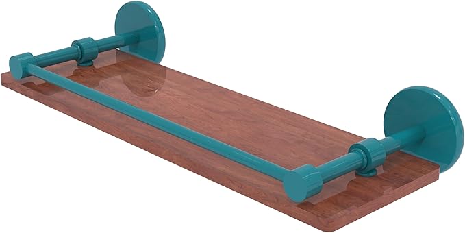 Allied Brass P1000-1-16-GAL-IRW-GLT Prestige Skyline Collection 16 Inch Solid IPE Ironwood Shelf with Gallery Rail, Glokzin Teal
