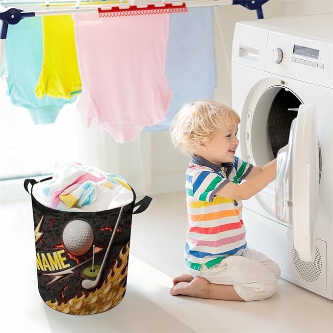 Personalized Golf Ball Laundry Hamper Custom Name Funny Dirty Clothes Laundry Basket Portable Storage Basket For Home Bathroom Family Golf Lovers Xmas Birthday (style 10)