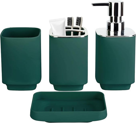 4Pack Bathroom Accessories Set, Bohemian Bathroom Sink Set, Contain Soap Dispenser, Toothbrush Holder, Soap Dish & Mouthwash Cup,Square soap and Toothbrush Holder Set