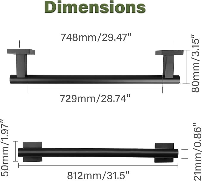 Alise Bathroom Towel Bar, 32 Inch Towel Racks for Bathroom, SUS304 Stainless Steel Hand Towel Holder Heavy Duty Towel Rack Wall Mounted Matte Black Towel Bar