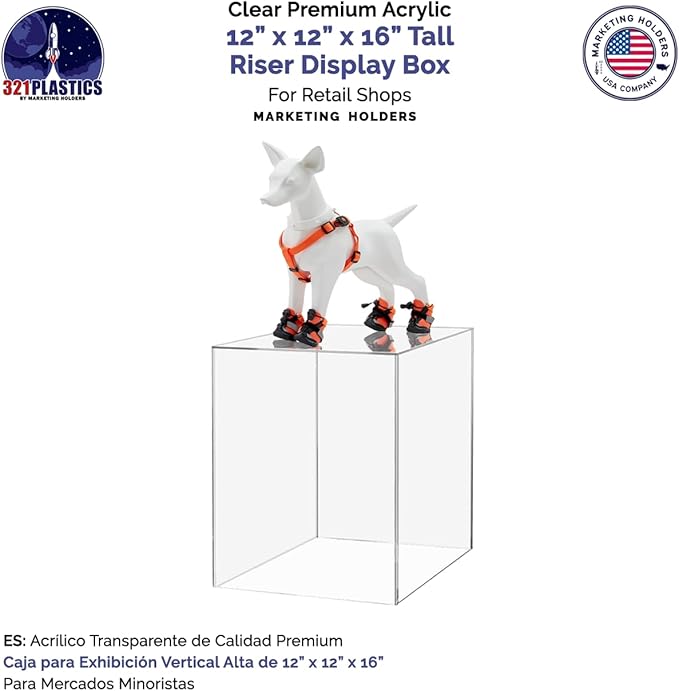 Acrylic Display Riser Box 12" x 12" x 16" Clear Throne with One Open Side No Lid Versatile Tall Lucite Retail Product Riser Storage Bin or Wedding Floral Centerpiece Pedestal by Marketing Holders