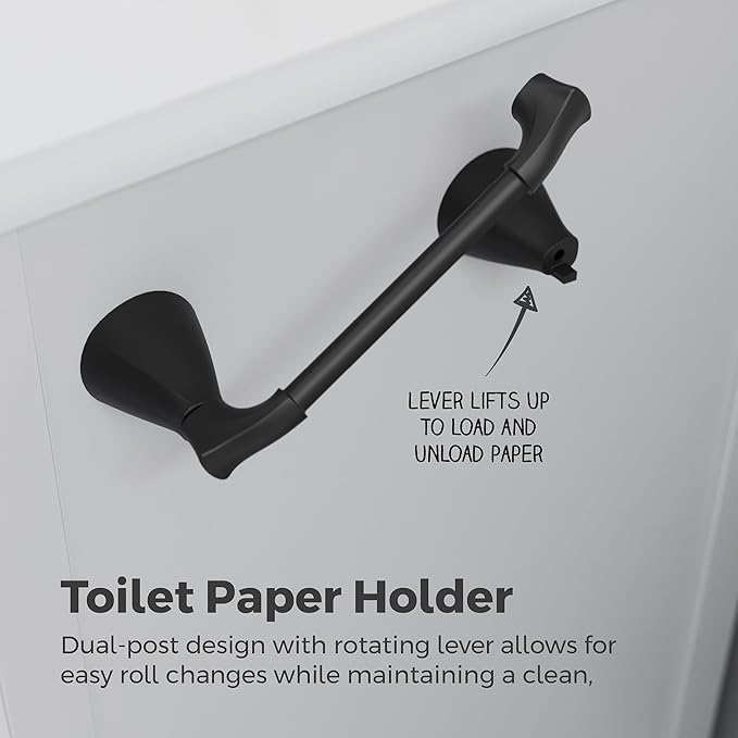 Pfister Willa Toilet Paper Holder, Bathroom Tissue Roll Holder, Wall-Mounted, Screw-in, Matte Black Finish, BPHWLL0B