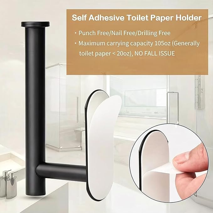 JOPOFI Toilet Paper Holder - Self Adhesive Toilet Paper Holder Wall Mount for Bathroom, SUS 304 Stainless Steel Command Strip Toilet Paper Roll Holder Stick On Wall, No Drilling - Matte Black（2 Pcs）