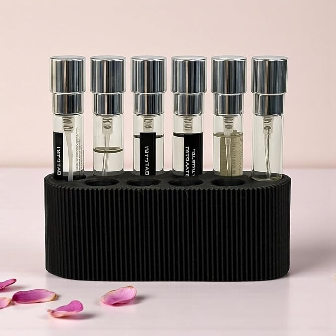 Perfume Sample Organizer for Bathroom or Vanity ?€? Ideal Makeup and Skincare Storage, Desk and Bathroom Counter Organizer, Gift for Her ((BLACK) Fits 8mL Atomizers (Travel Size))