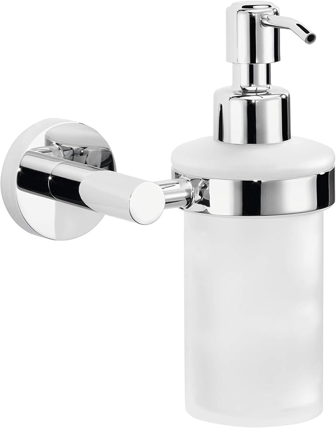tesa EXXCELLENT Bathroom Shelf - self-Adhesive Shelf for Bathroom Accessories - Chrome Handles, Satin Glass Surface - 50 mm x 600 mm x 118 mm