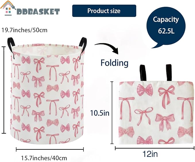 Kids Laundry Basket Animal Hamper for Nursery Pink Hamper Cute Kids Storage Bin Organizer Room Decor for Home(Bowknot)
