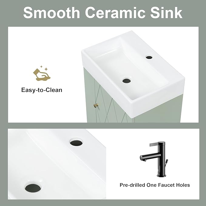 Virubi 20" Floating Bathroom Vanity with Sink, Soft Closing Door,and Storage Shelves, Solid Wood Frame & MDF Modern Single Small Bathroom Vanity Cabinet with Open Shelf,Wall Mounted (Green)