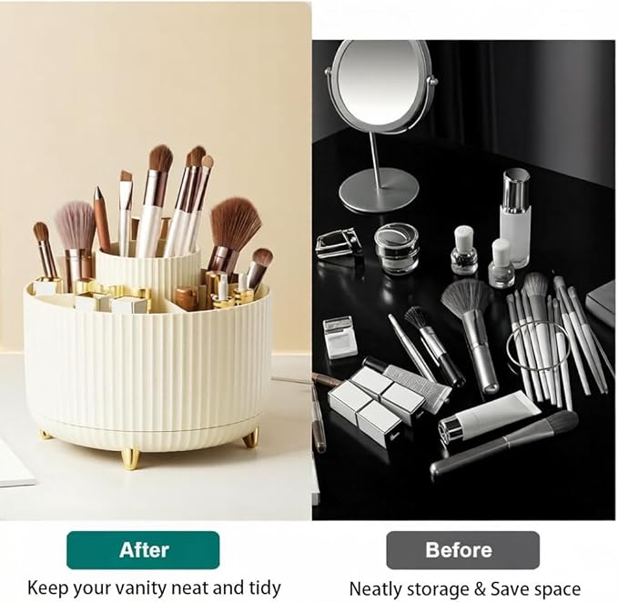 Makeup Brush Holder,360° Rotating Makeup Brush Organizer,5 Slot Make up Brushes Cup for Cosmetics,Large Capacity,For Nail Polish, Art Supply, Bathroom Vanity,Cosmetics Organizer,Cream