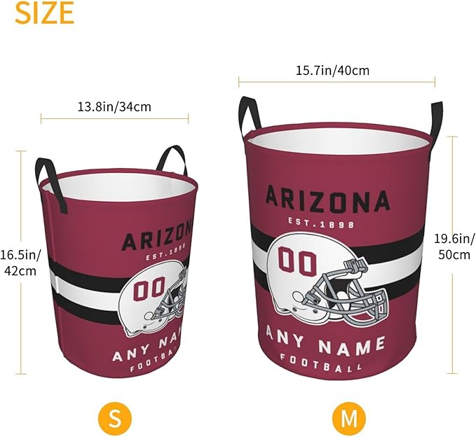 Custom Arizona Laundry Hamper - Personalized Football Style Laundry Basket - Customized Name and Number - Dirty Clothes Hamper Waterproof Large Capacity Hamper for Bedroom Bathroom Living Room