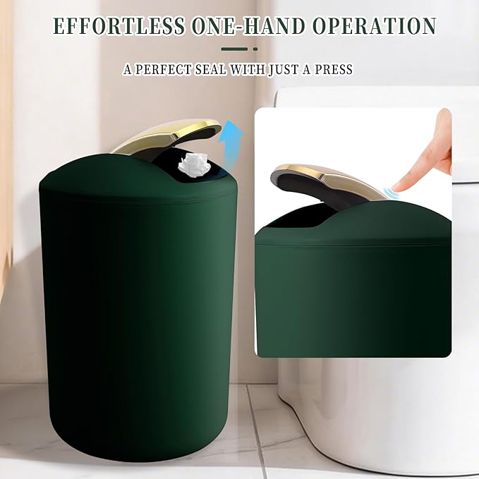 BSSN Green Bathroom Accessories Set, Luxurious 9-Piece Bath Decor Set with Trash Can, Toilet Brush, Gold Pump Soap Dispenser, Multi-Slot Toothbrush Holder, Qtip Jars, Vanity Tray and Tumbler