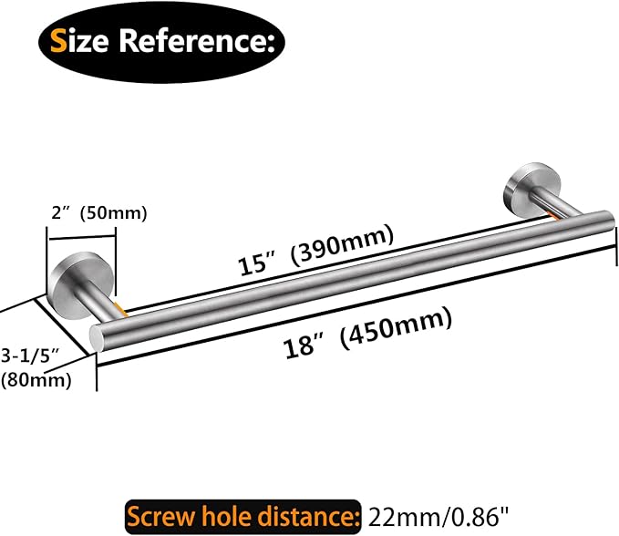 Nolimas Brushed Nickel Bath Towel Bar Single Bars Towel Rack Rod Classic Wall Mounted SUS304 Stainless Steel Bathroom Towel Holder Toilet Kitchen Towel Shelf Single Layer,18 inches