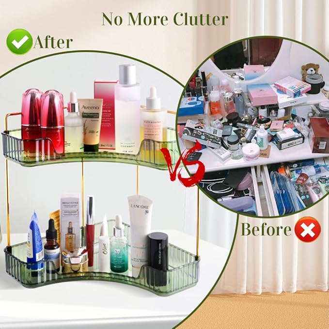 Multifunctional Shelf 2-Tier Corner Bathroom Counter Organizer, Skincare Makeup Organizer Shelf ，Corner Storage Organizers for Bathroom Vanity Table Kitchen