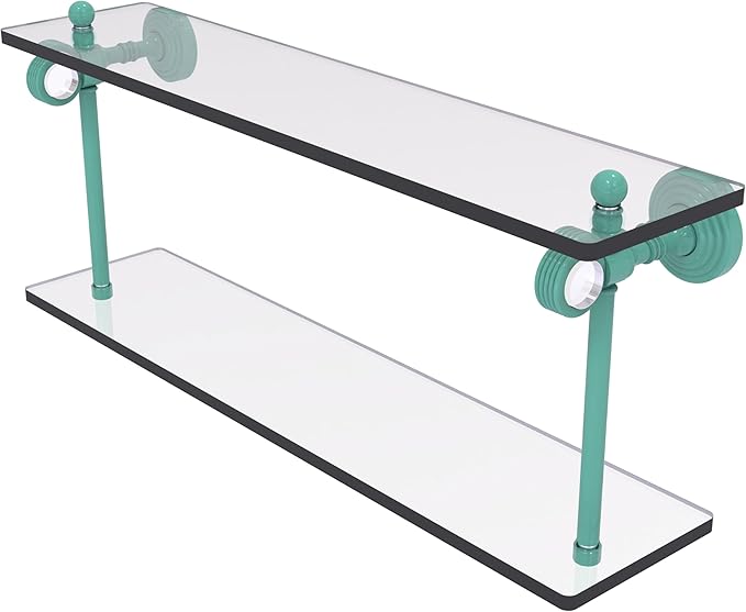 Allied Brass PG-2G-22-SFG Pacific Grove Collection 22 Inch Two Tiered Glass Shelf with Grooved Accents, Sea Foam Green