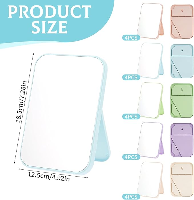 20 Pcs Spa Party Mirrors for Women, Makeup Mirrors with Foldable Stand, Tabletop Vanity Mirrors Bulk, Slumber Birthday Party Favors, Sleepover Accessories and Gifts (Purple Green Pink Blue Beige)