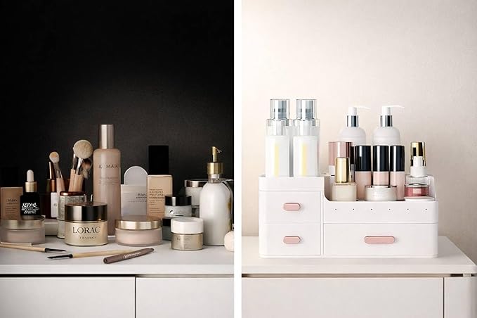 Makeup Organizer Countertop for Vanity with Drawers – Large White Makeup & Skin Care Organizer for Cosmetics & Accessories