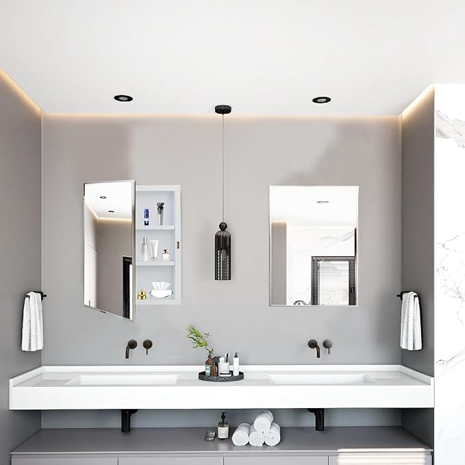Bathroom Medicine Cabinet with Beveled Mirror,Medicine Cabinet with Storage Function,Hanging Storage Cabinet,Bathroom Mirror Cabinet,Adjustable Shelves,White (16 x 20 inch)