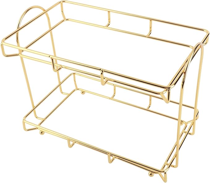 Gold Bathroom Shelf Elegant Gold & White 2 Tier Bathroom Storage Rack - Makeup Shelf with Humanized Design - Anti-Slip Counter Organizer - Sturdy Iron Construction for (Large Size)