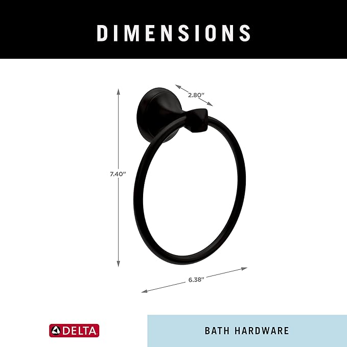 Delta Esato (1-Pack) Hand Towel Holder Matte Black Towel Racks for Bathroom Wall Round Towel Ring Holder for Bath Towel Hanger for Kitchen, Bathroom Accessories ESA46-MB