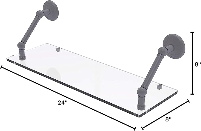 Allied Brass PMC-1-24 Prestige Monte Carlo Collection 24 Inch Floating Glass Shelf, Matte Gray