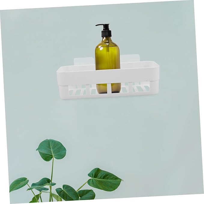 BESTYASH 3-Piece Wall Mounted Storage Rack Set White Rectangle No Drill Adhesive Bathroom Shelf for Toiletries and Kitchen Supplies Easy Install Space Saving Organization