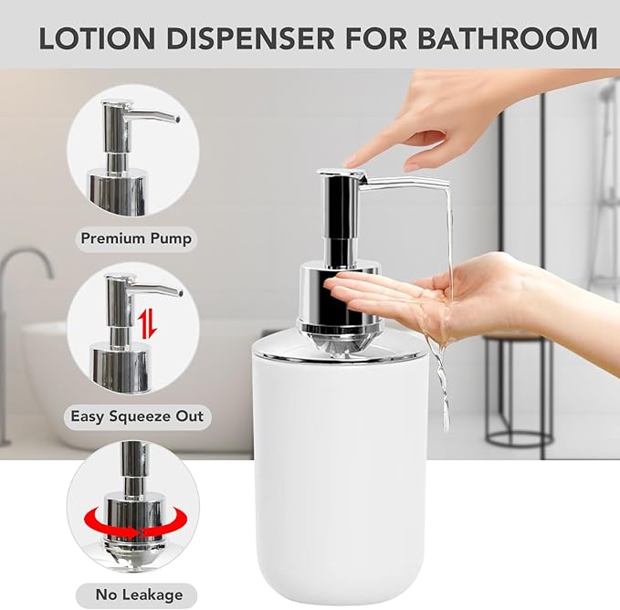 Matte White Bathroom Accessories Set, 4 Piece Plastic Bathroom Toothbrush Holder Set, Include Soap Dispenser, Toothbrush Holder, Rinse Cup, Soap Dish, Boho White Bathroom Decor for Home, Bathroom Set