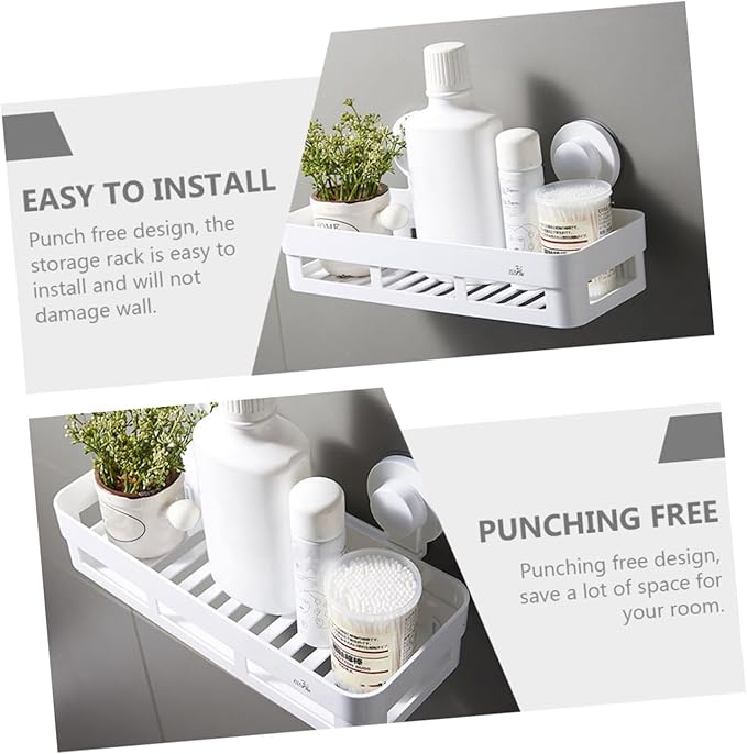 GLEAVI Wall-Mounted Bathroom Shelf Punch-Free Plastic Storage Rack Square Organizer for Bathroom White Easy to Install Space Saver for Toilets and Showers