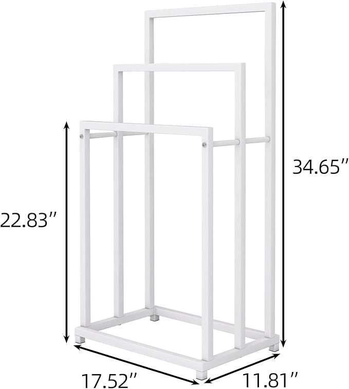 BOFENG 3-Tier White Metal Towel Rack 3 Bars Freestanding Towel Holder Drying Shelf Stand Towel Bar Storage Ladder Bathroom Accessories Organizer Bath Storage,Hand Towel,Washcloth,Kitchen Cloth