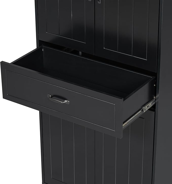 Virubi Tall Tilt Out Laundry Cabinet with 2 Tilt Out Laundry Hamper, Wood Bathroom Storage Cabinet with Doors,Drawers and Adjustable Shelves Freestanding (Black)